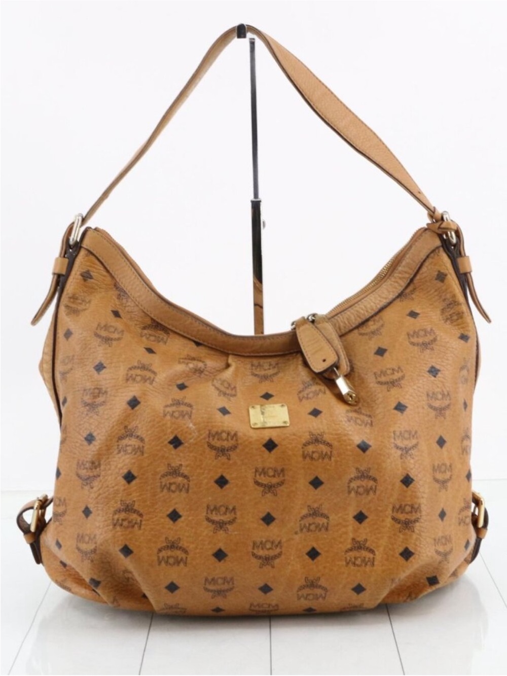 MCM Cognac Visetos Monogram Hobo Shoulder Bag